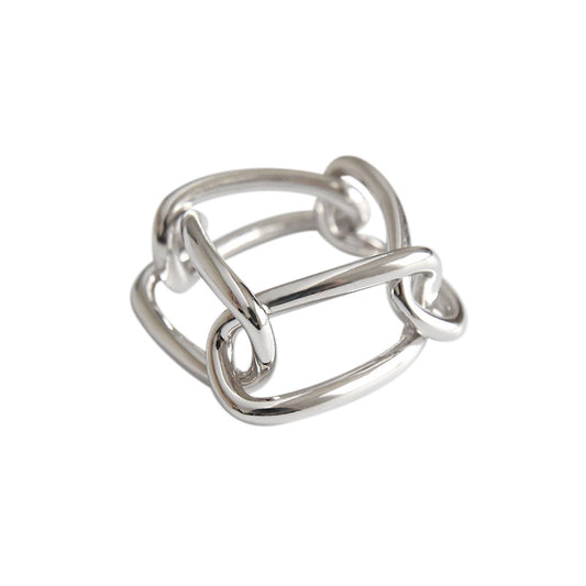 Geometric Hollow Rectangle Chain 925 Sterling Silver Ring