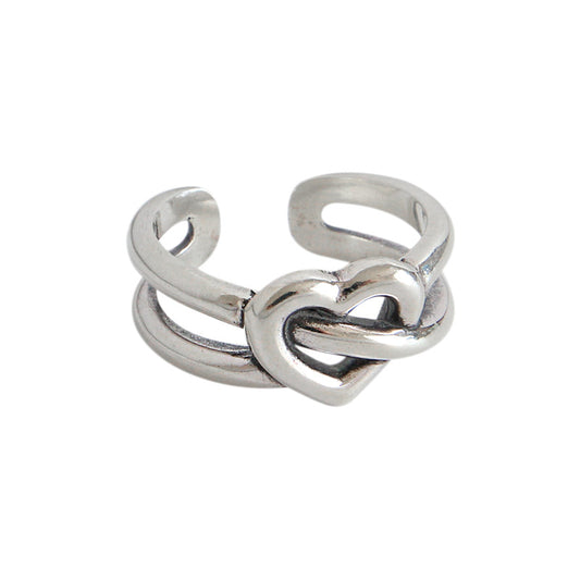 Retro Hollow Heart 925 Sterling Silver Adjustable Ring