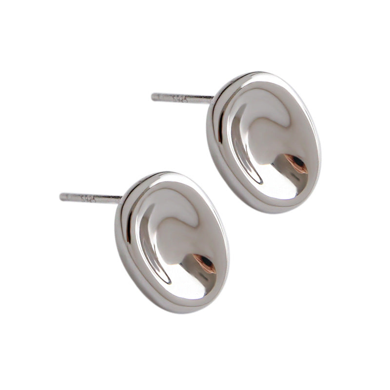 Simple Geometry Ellipse 925 Sterling Silver Studs Earrings