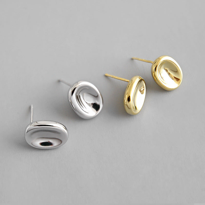 Simple Geometry Ellipse 925 Sterling Silver Studs Earrings