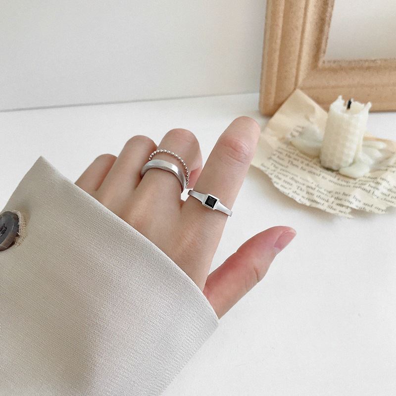 Office Black CZ Square 925 Sterling Silver Adjustable Ring