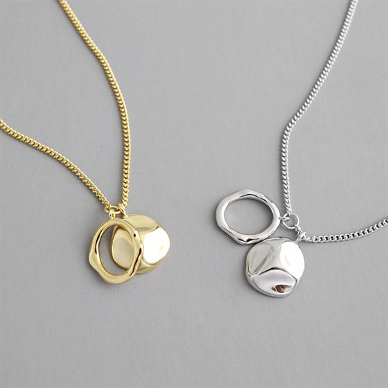 Geometry Irregular Round Circle 925 Sterling Silver Necklace