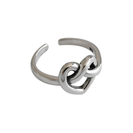 Retro Hollow Heart Knot 925 Sterling Silver Adjustable Ring