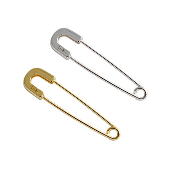 Fashion Safety Pin 925 Sterling Silver Earrings