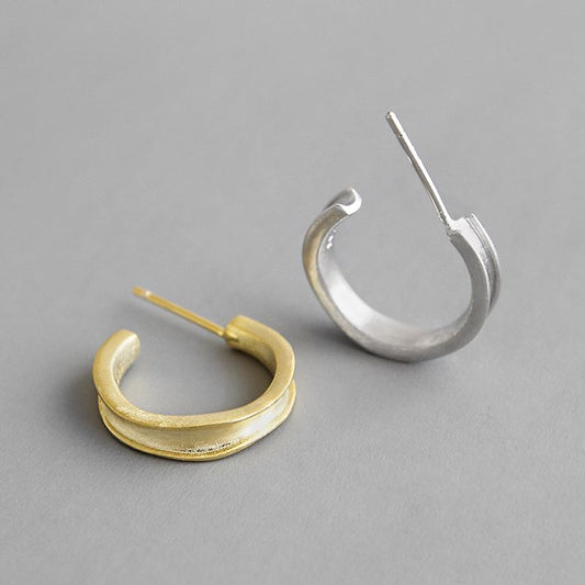 Simple Small C Shape 925 Sterling Silver Hoop Earrings