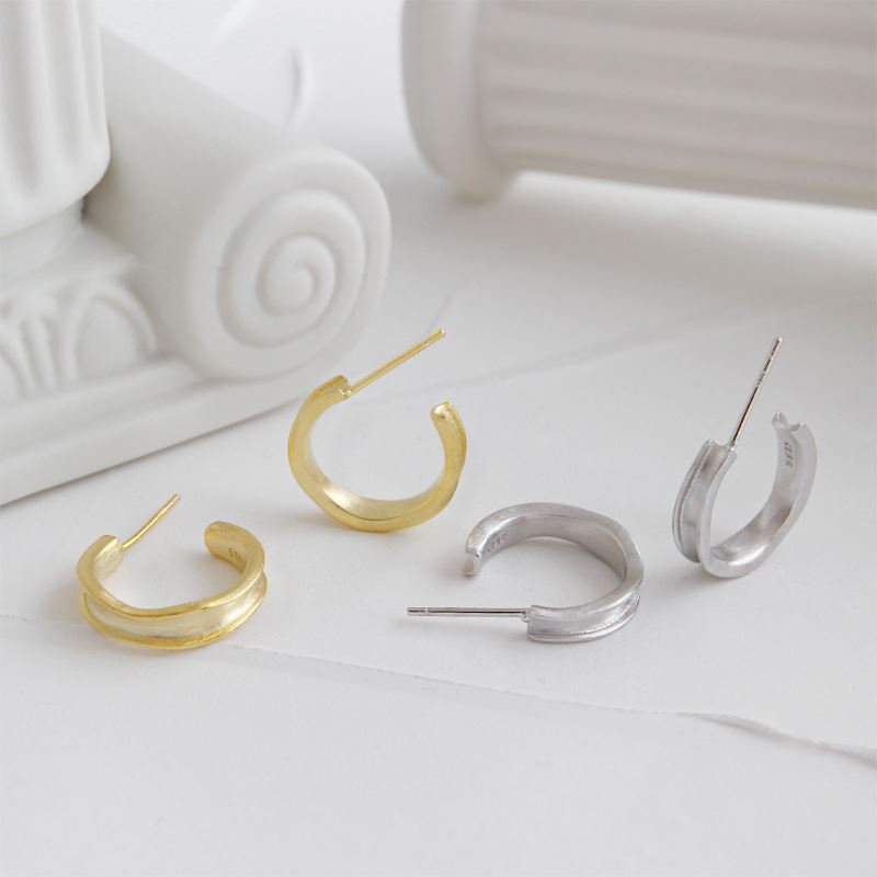 Simple Small C Shape 925 Sterling Silver Hoop Earrings