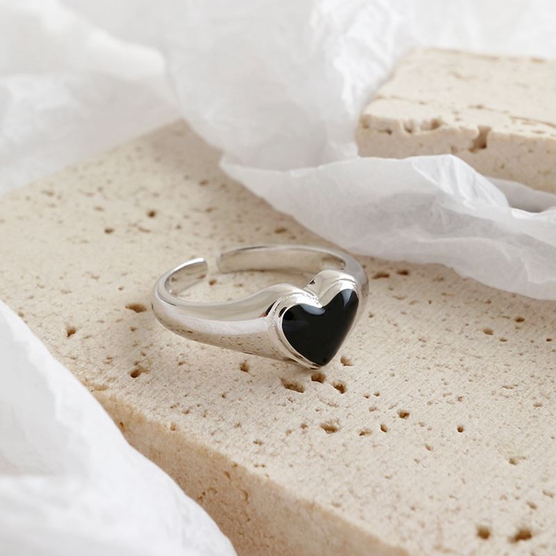 Anniversar Black Heart 925 Sterling Silver Adjustable Ring