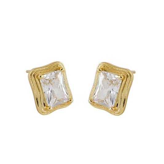 Office Geometry CZ Rectangle 925 Sterling Silver Stud Earrings