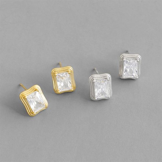 Office Geometry CZ Rectangle 925 Sterling Silver Stud Earrings