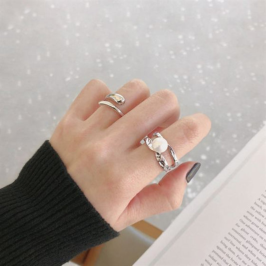 Irregular Line Freshwater Pearl 925 Sterling Silver Adjustable Ring