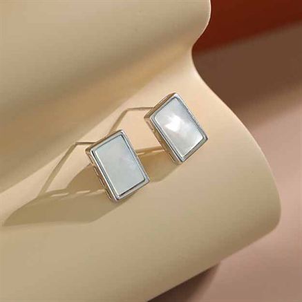 Office Geometric Rectangle Shell 925 Sterling Silver Stud Earrings