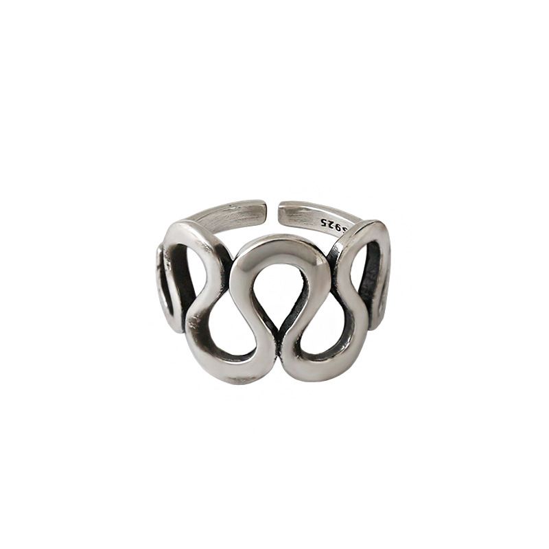 Hollow Wave Vintage 925 Sterling Silver Adjustable Ring