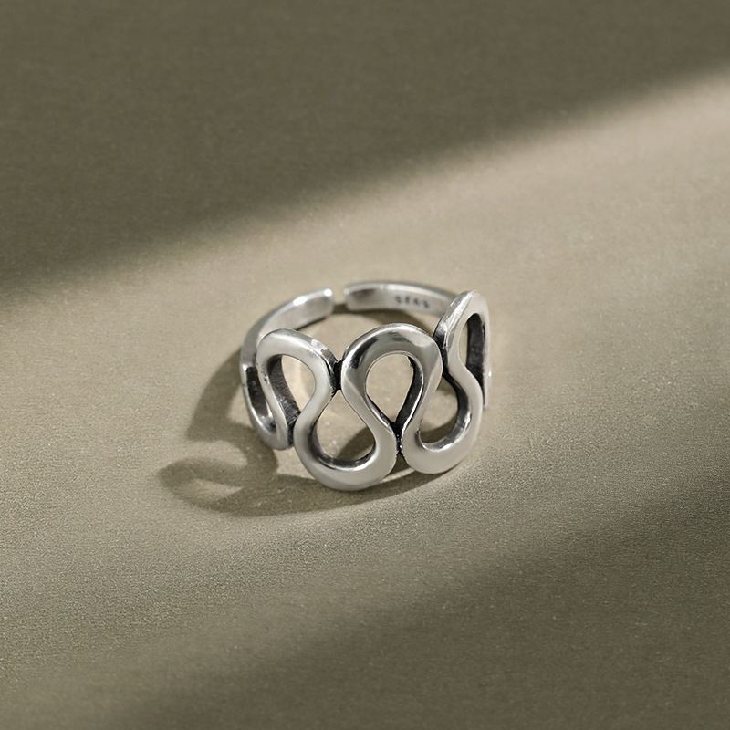 Hollow Wave Vintage 925 Sterling Silver Adjustable Ring