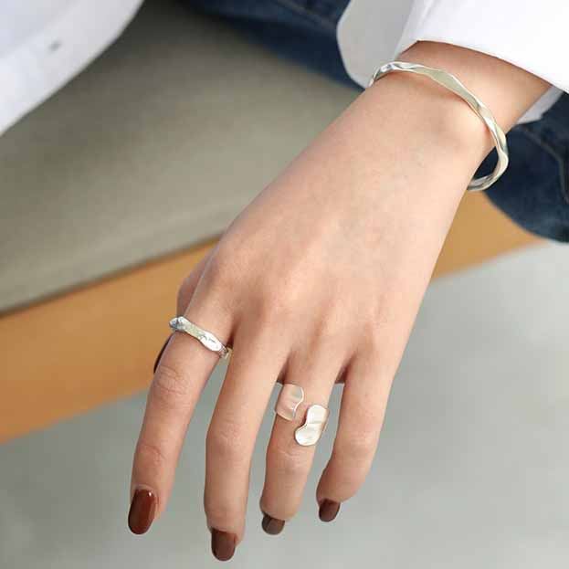 Fashion Irregular 925 Sterling Silver Wide Adjustable Ring