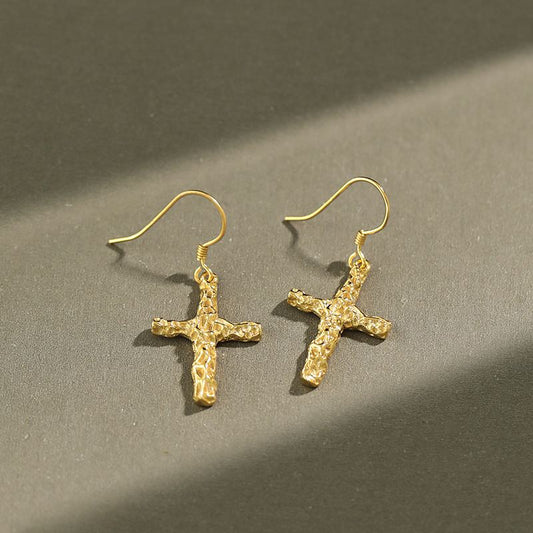 Fashion Irregular Cross 925 Sterling Silver Dangling Earrings