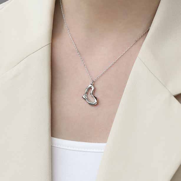 Irregular Hollow Heart 925 Sterling Silver Necklace