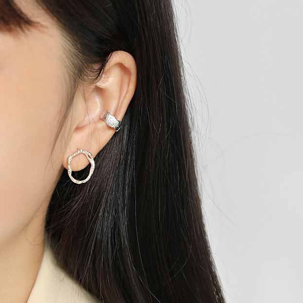 Masculine Irregular Wave 925 Sterling Silver Non-Pierced Earring(Single)