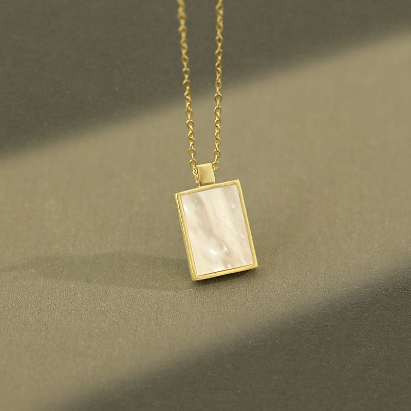 Geometry Mother of Shell Rectangle Tag 925 Sterling Silver Necklace