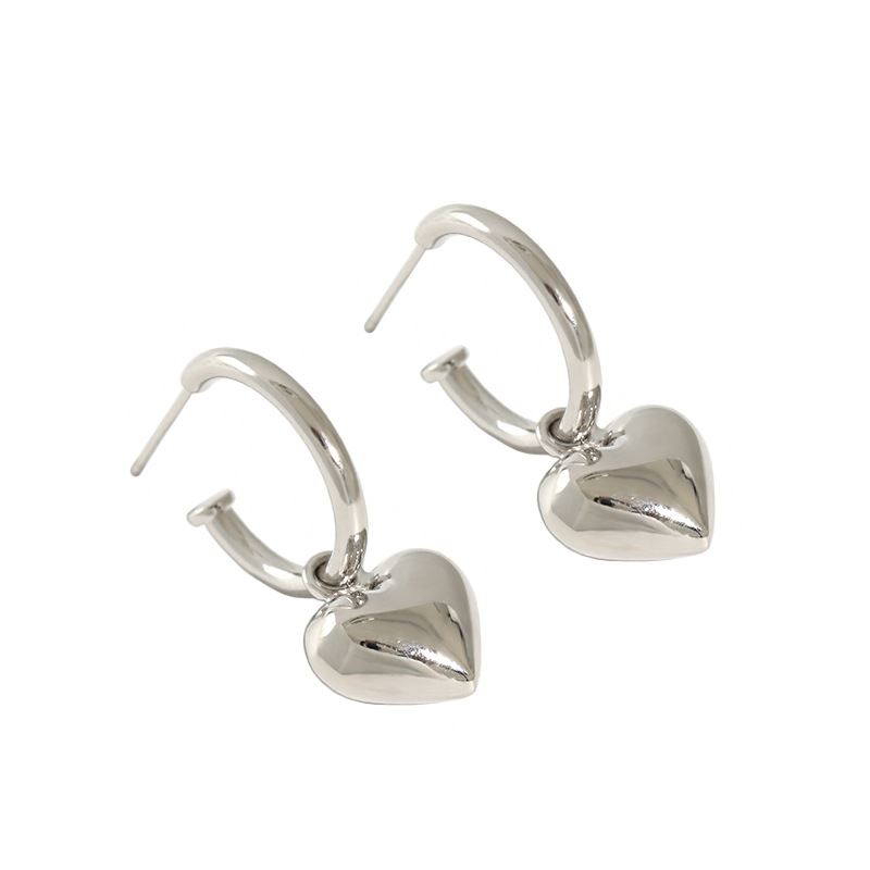 Girl 3D Heart Love 925 Sterling Silver Hoop Earrings