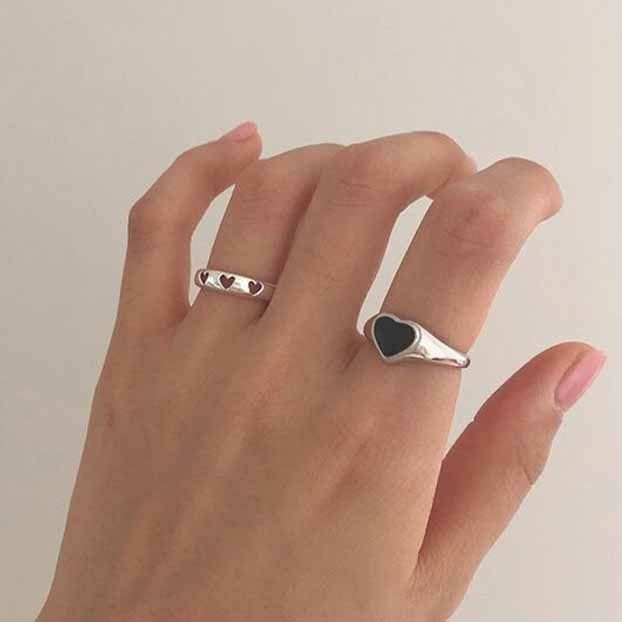 Hollow Heart Girl 925 Sterling Silver Adjustable Ring