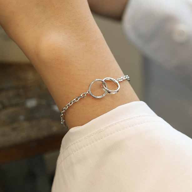 Party Double Circles 925 Sterling Silver Chain Bracelet