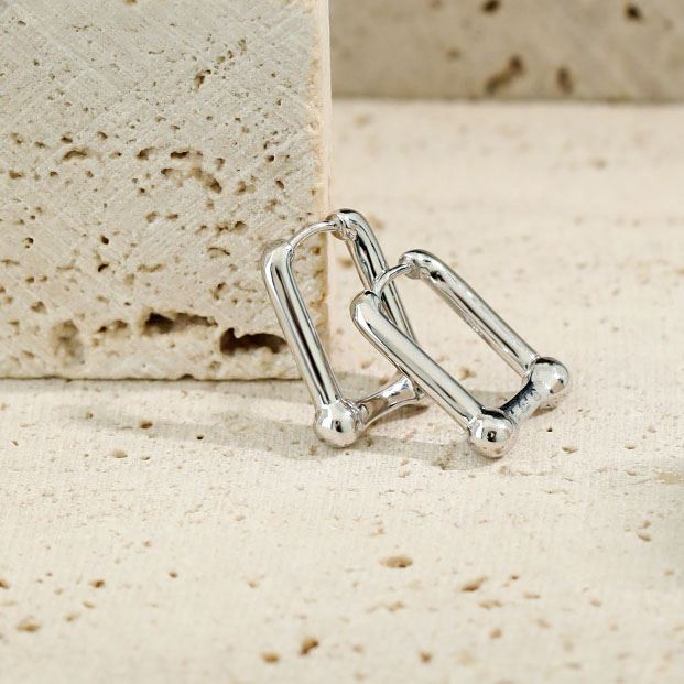 Geometry Hollow Rectangle U Shape 925 Sterling Silver Hoop Earrings