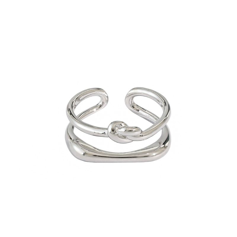 Irregular Double Layer Knot 925 Sterling Silver Adjustable Ring