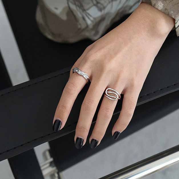 Fashion Irregular Texture 925 Sterling Silver Adjustable Ring