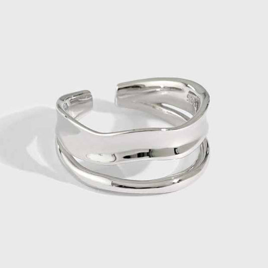 Irregular Lines Double Layer 925 Sterling Silver Adjustable Ring