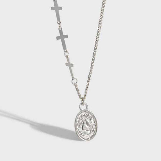 Gift Oval Tag Cross Chain 925 Sterling Silver Necklace