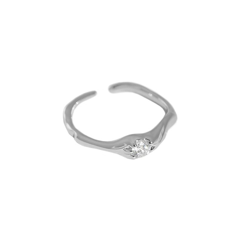 Minimalism Irregular CZ 925 Sterling Silver Adjustable Ring