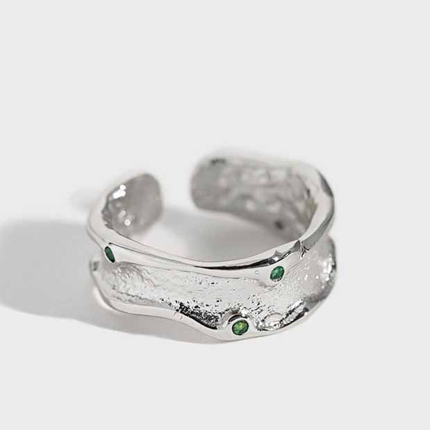 Minimalism Irregular Green CZ 925 Sterling Silver Adjustable Ring