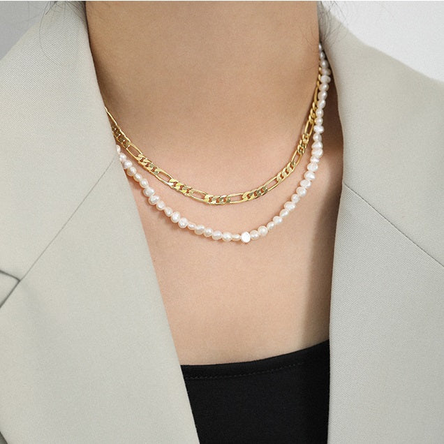 Fashion Baroque Freshwater Pearl 925 Sterling Silver Necklace