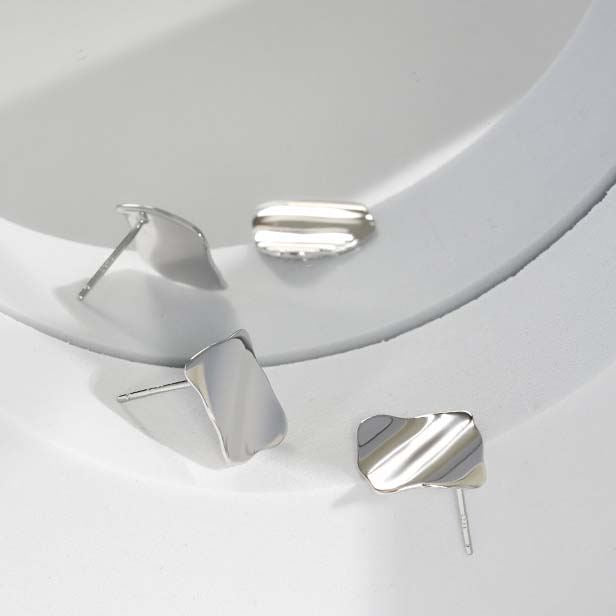 Simple Geometry Wave 925 Sterling Silver Stud Earrings