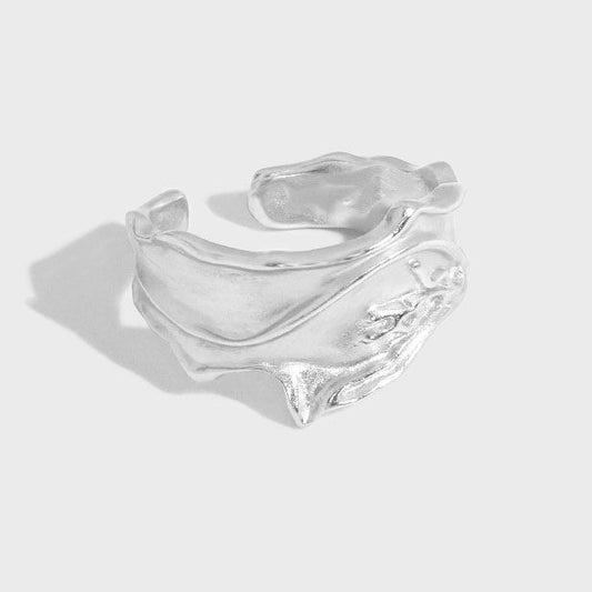 Classic Irregular Face 925 Sterling Silver Adjustable Ring