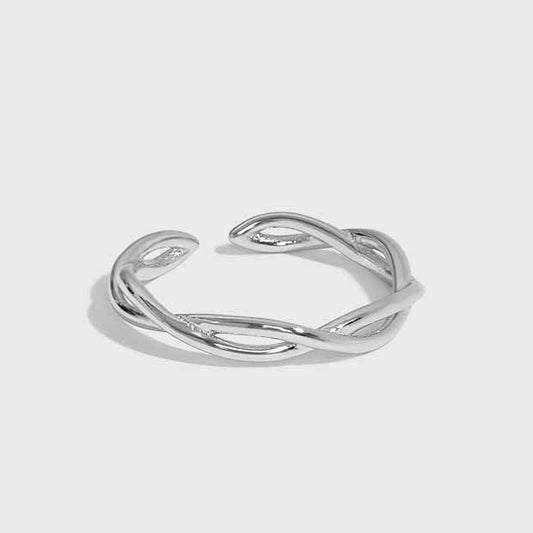 Casual Hollow Twisted Cross 925 Sterling Silver Adjustable Ring