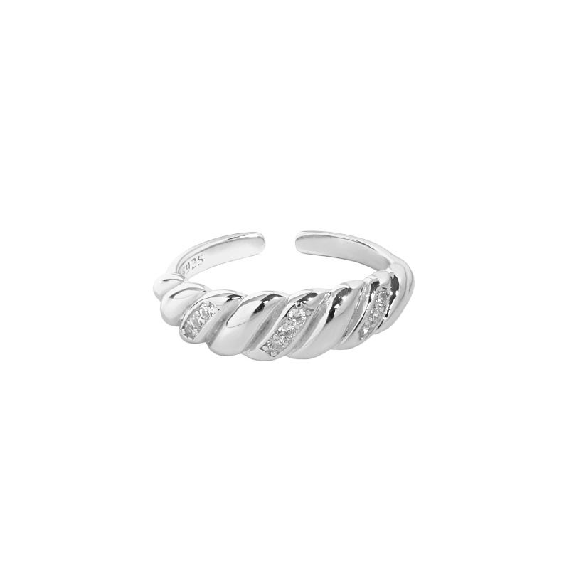 Fashion Twisted CZ 925 Sterling Silver Adjustable Ring