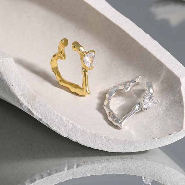 Party Irregular Heart CZ 925 Sterling Silver Non-Pierced Earring(Single)