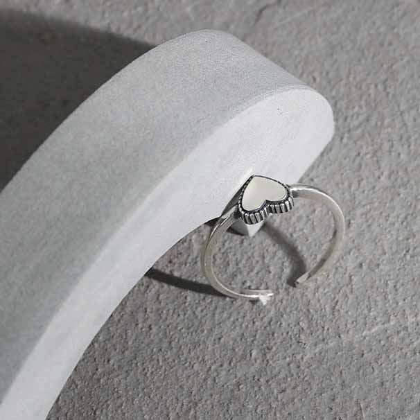 Simple Vintage Heart 925 Sterling Silver Adjustable Ring