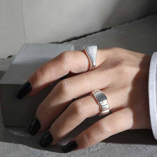 Simple Geometry Irregular Triangle 925 Sterling Silver Adjustable Ring