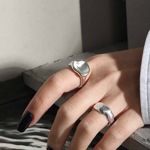 Fashion Irregular Open Lip 925 Sterling Silver Adjustable Ring