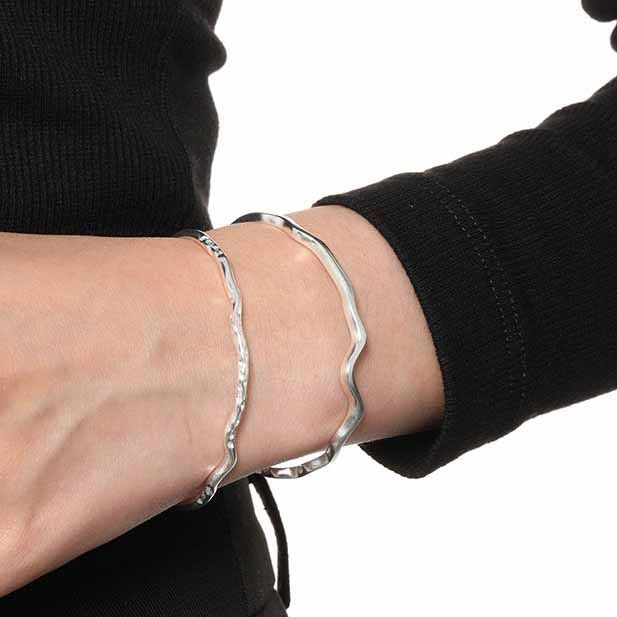 Simple Minimalism Irregular 925 Sterling Silver Open Bangle