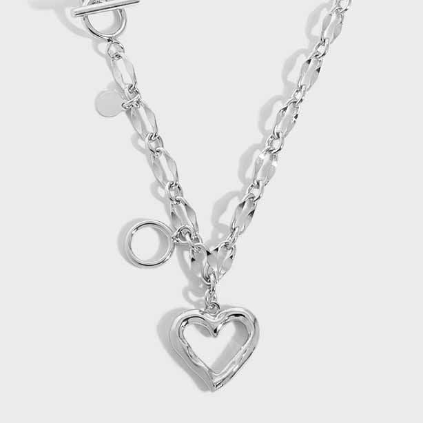 Women Hollow Heart Chain 925 Sterling Silver Necklace