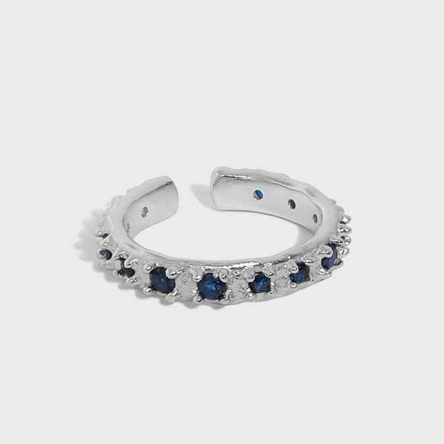 Modern Irregular Blue CZ 925 Sterling Silver Adjustable Ring