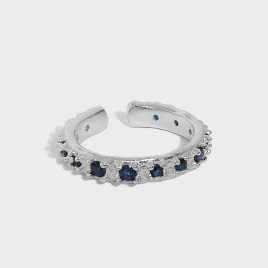 Modern Irregular Blue CZ 925 Sterling Silver Adjustable Ring