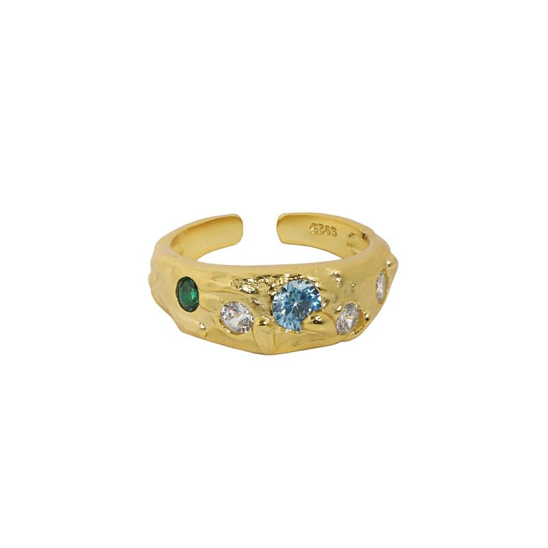 Colorful CZ Irregular Wide 925 Sterling Silver Adjustable Ring