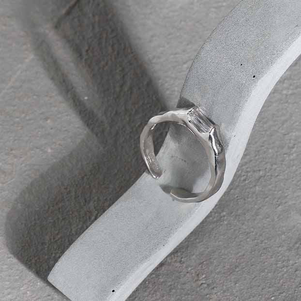 Simple Geometry CZ Rectangle 925 Sterling Silver Adjustable Ring