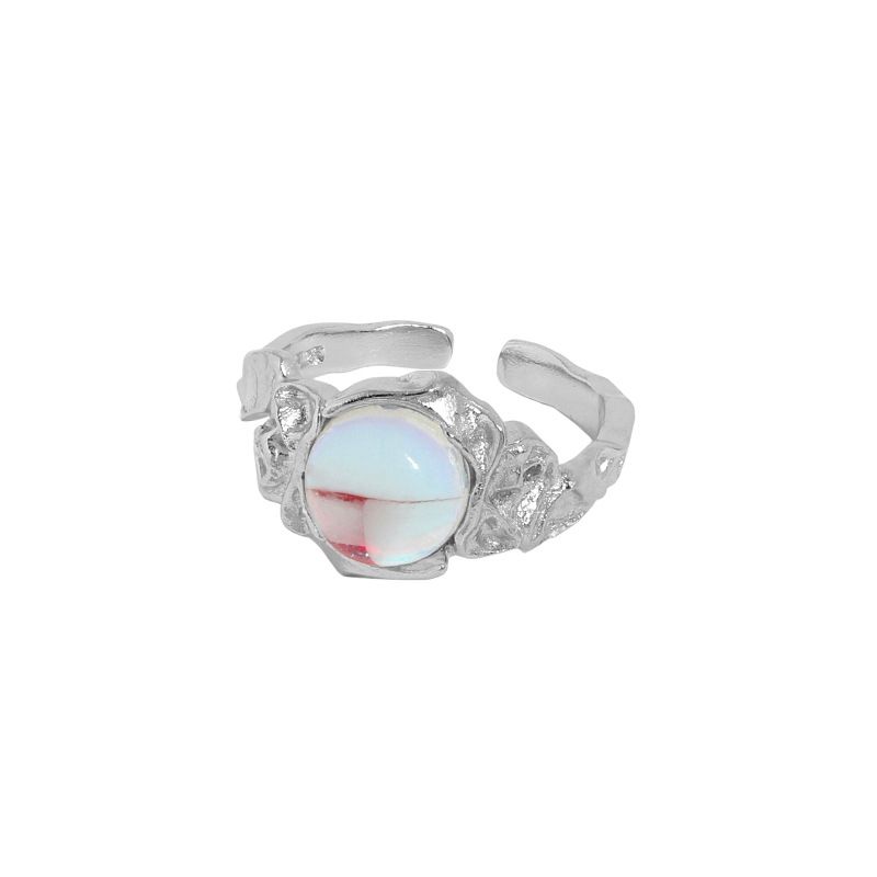 Holiday Round Moonstone Irrgular 925 Sterling Silver Adjustable Ring