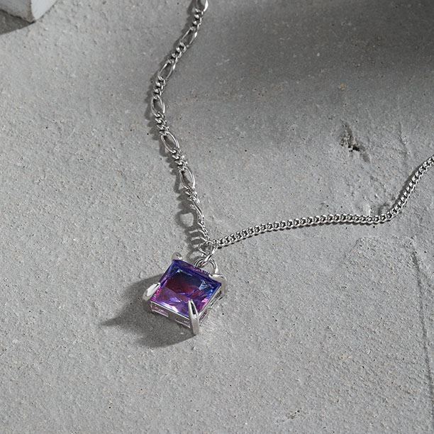 Geometry Colorful Radiant CZ 925 Sterling Silver Necklace