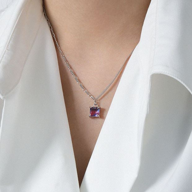 Geometry Colorful Radiant CZ 925 Sterling Silver Necklace